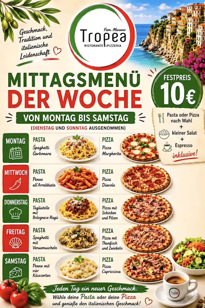 Das MIttagsmenü von Ristorante Tropea.