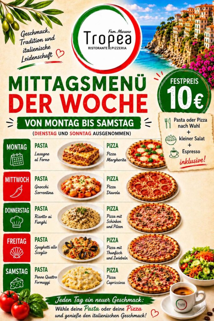 Das MIttagsmenü von Ristorante Tropea.