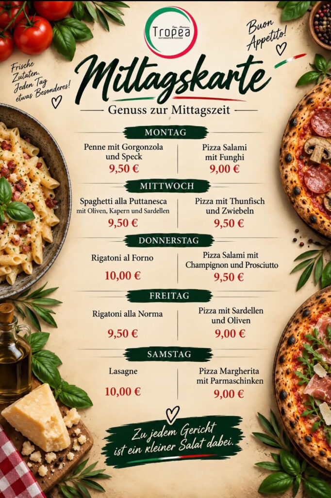 Das MIttagsmenü von Ristorante Tropea.